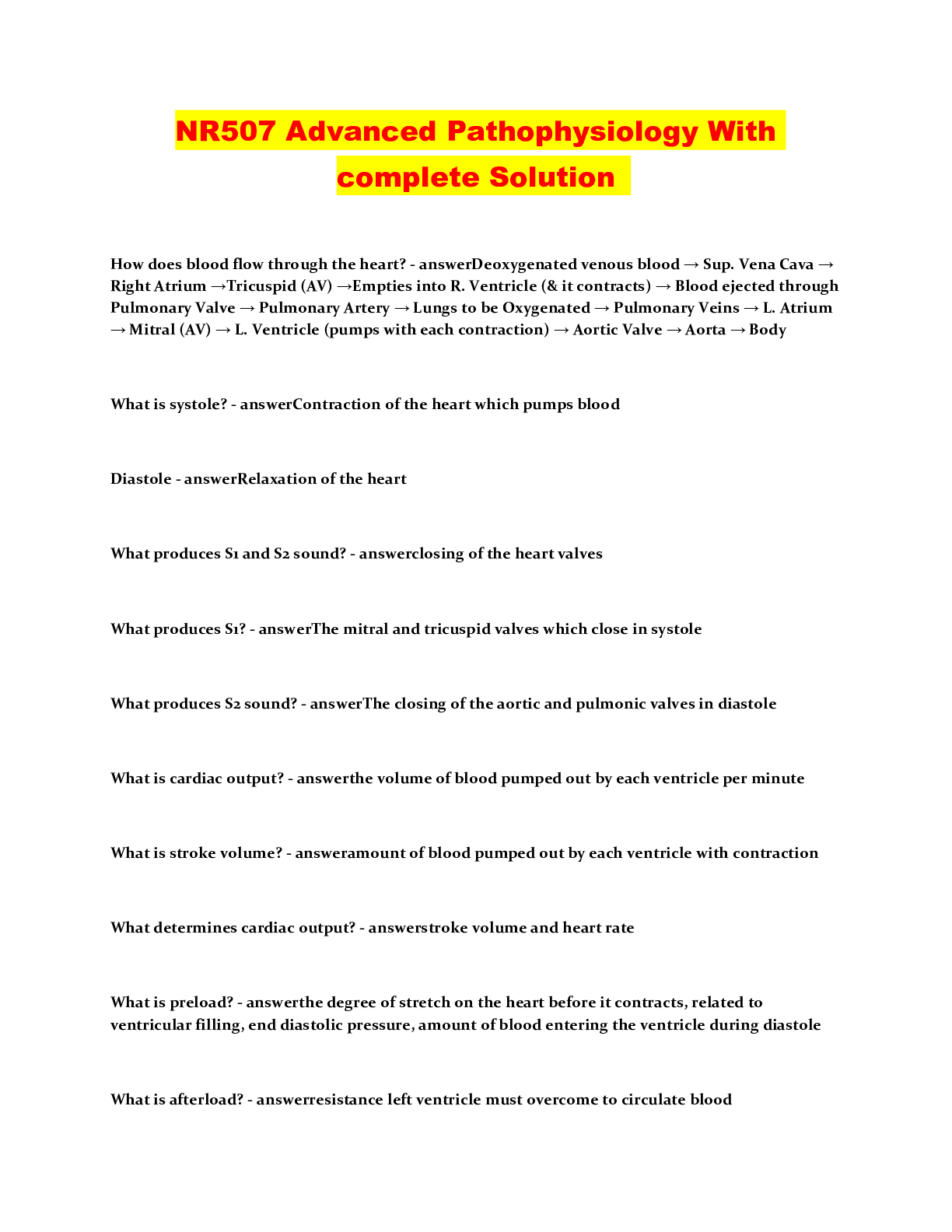 Preview image of NR507 Advanced Pathophysiology With complete Solution document